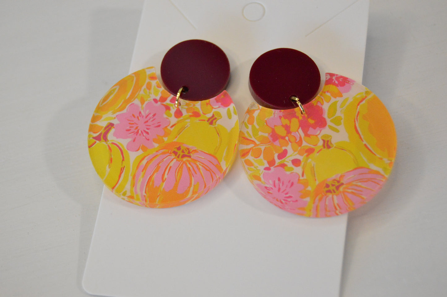 Pumpkin Round Cutout Earrings - Acrylic