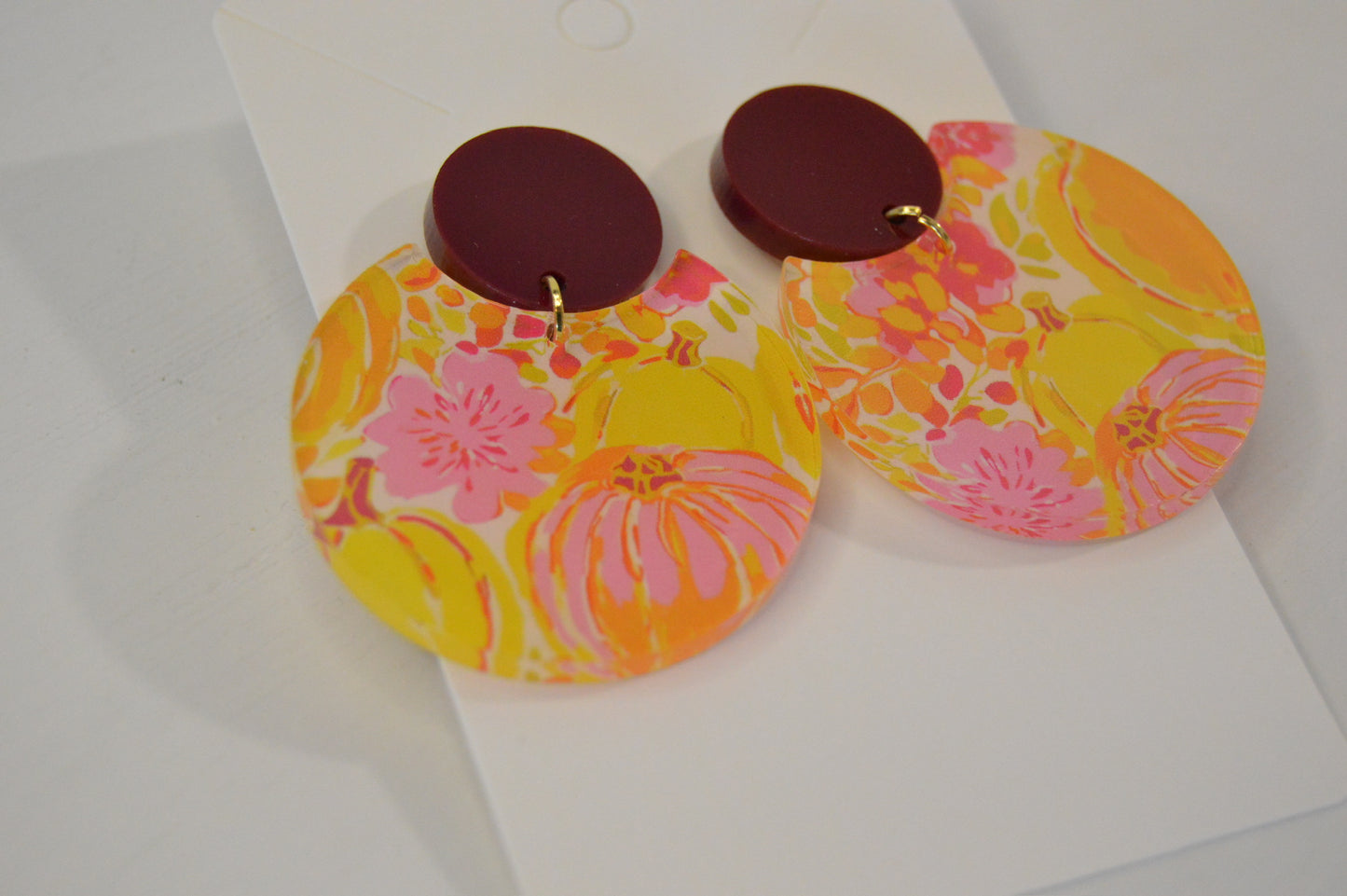 Pumpkin Round Cutout Earrings - Acrylic