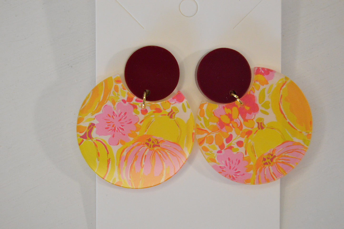 Pumpkin Round Cutout Earrings - Acrylic