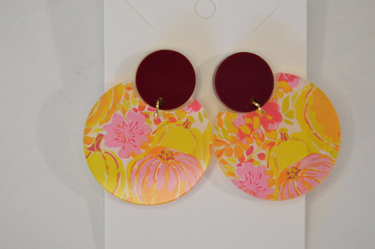 Pumpkin Round Cutout Earrings - Acrylic
