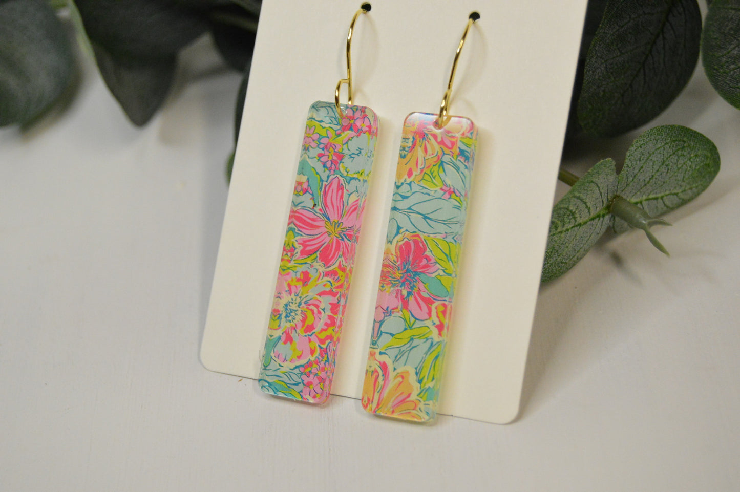 Pastel Floral Bar Earrings - Acrylic