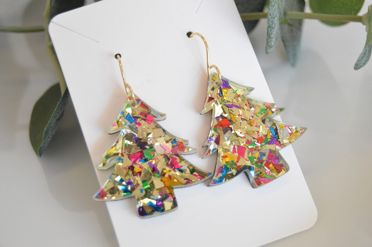 Christmas Tree Confetti Earrings - Acrylic