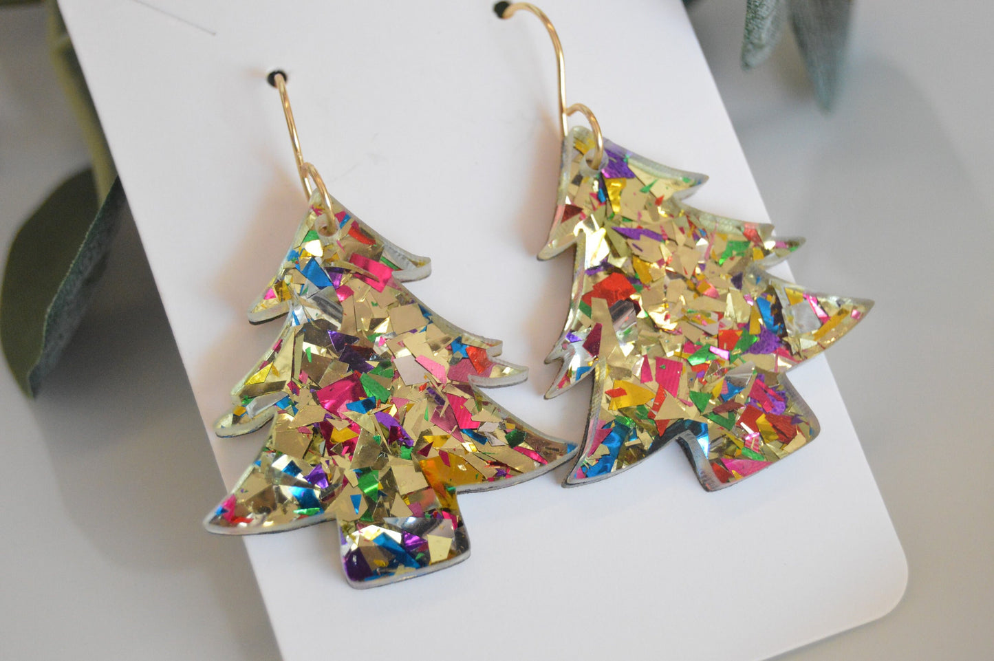 Christmas Tree Confetti Earrings - Acrylic