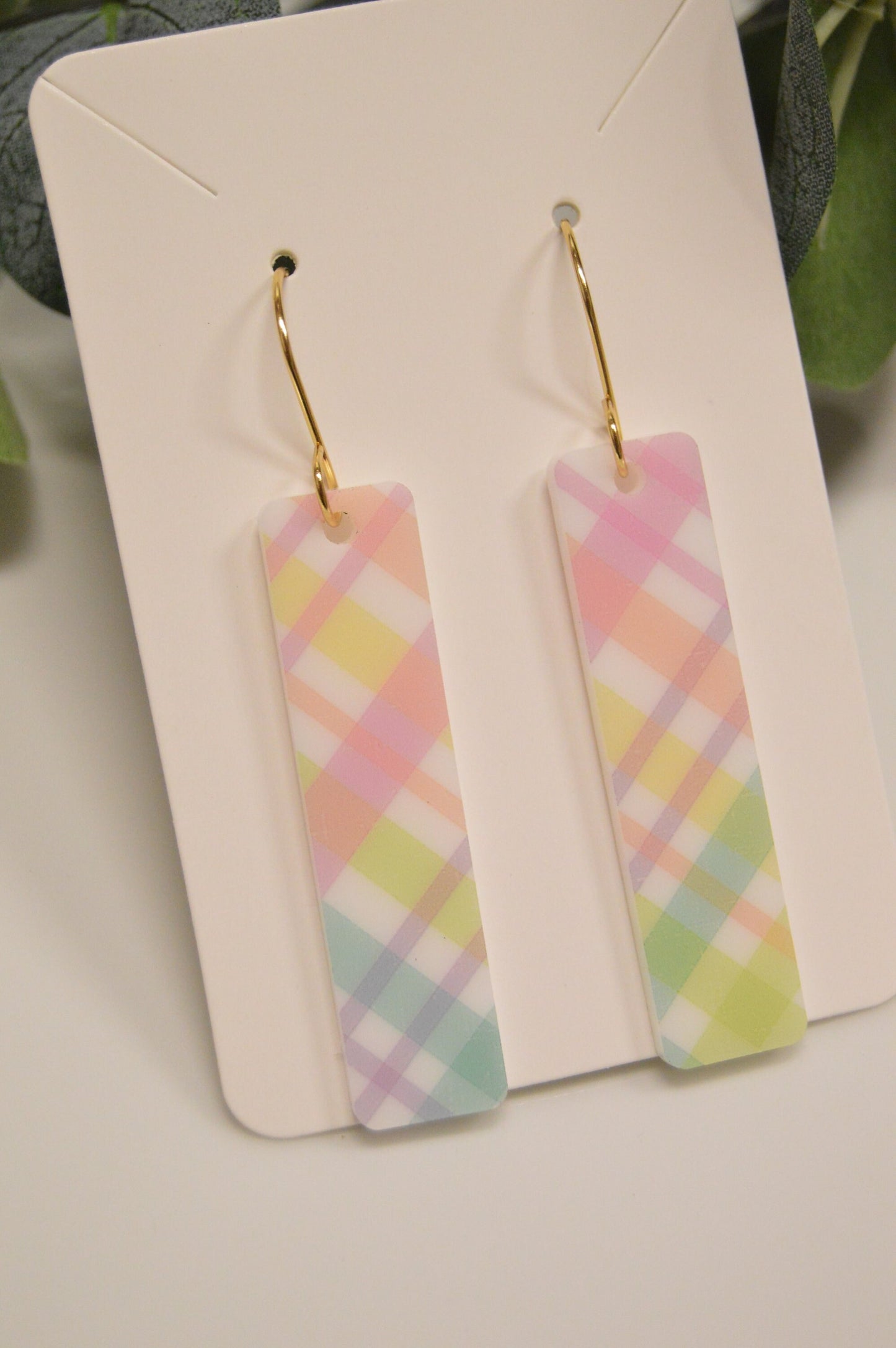 Spring Plaid Bar Earrings - Acrylic