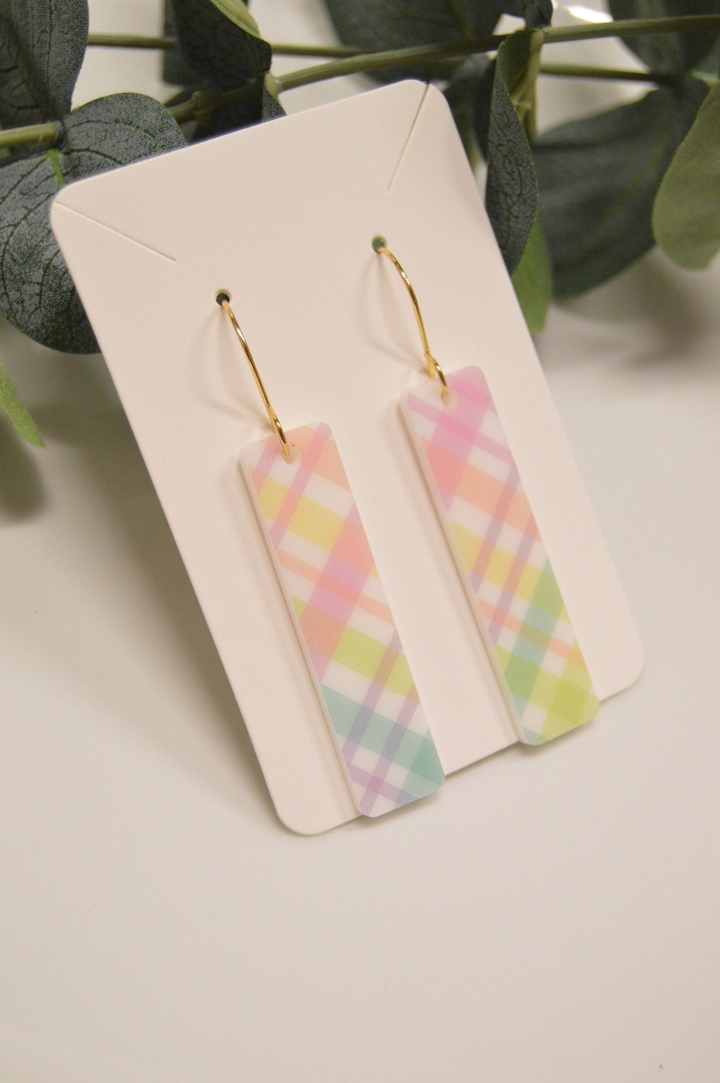 Spring Plaid Bar Earrings - Acrylic