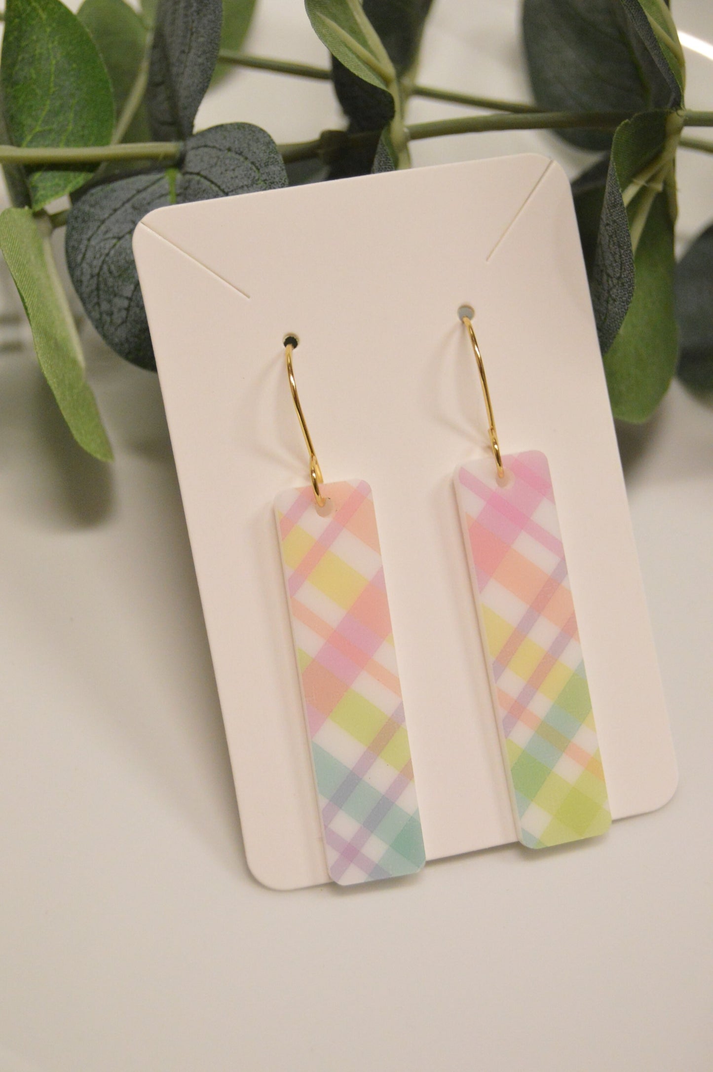 Spring Plaid Bar Earrings - Acrylic