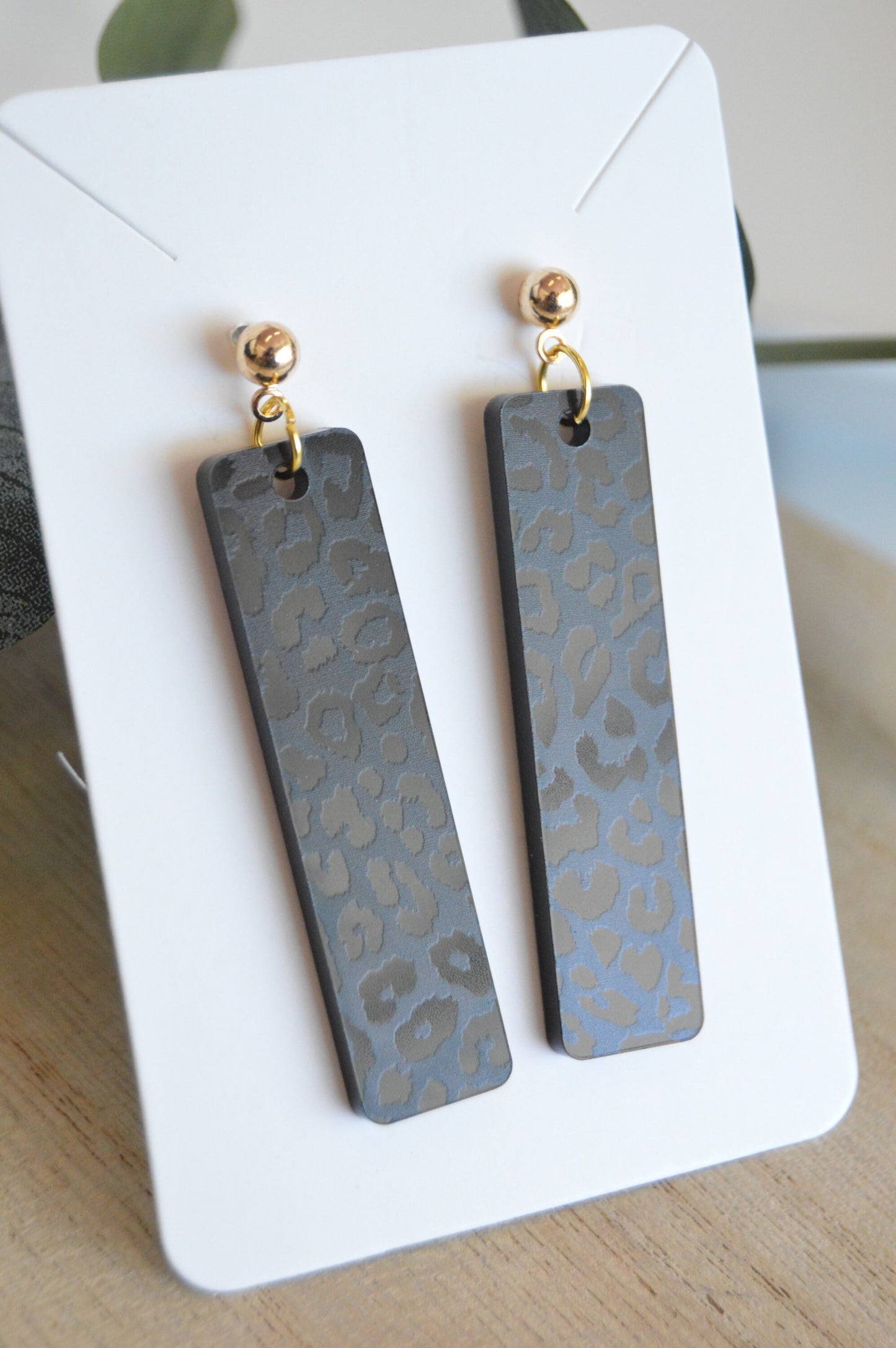 Leopard Print Bar Earrings - Acrylic