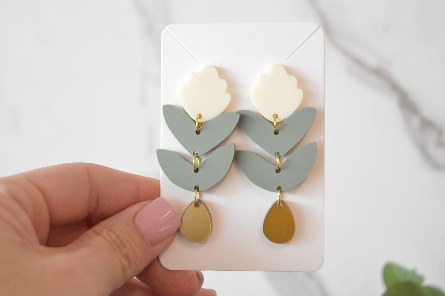 Floral leaf Stack Dangle Earrings - Acrylic
