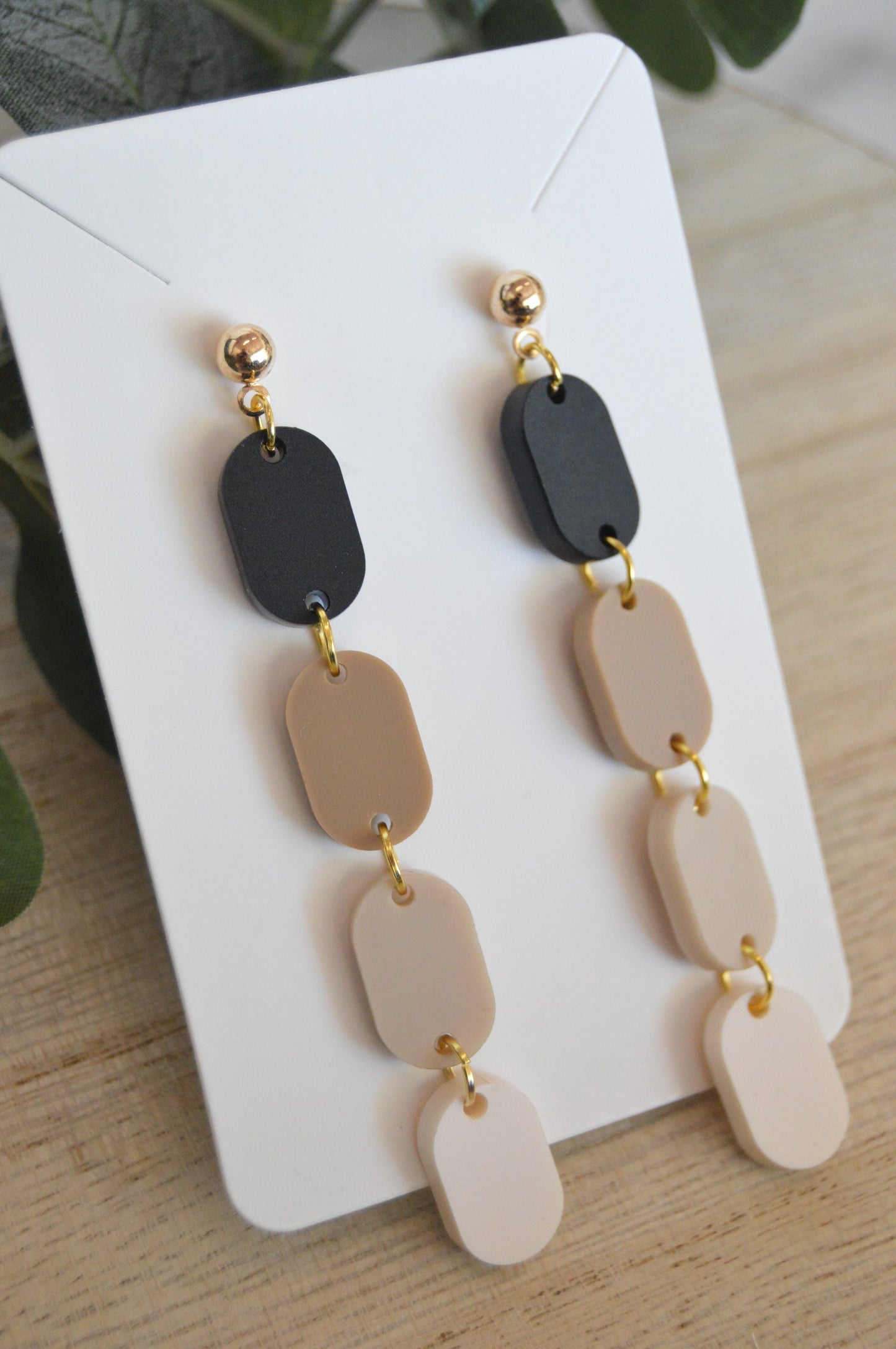 Neutral Ombré Oval Stack Dangle Earrings - Acrylic