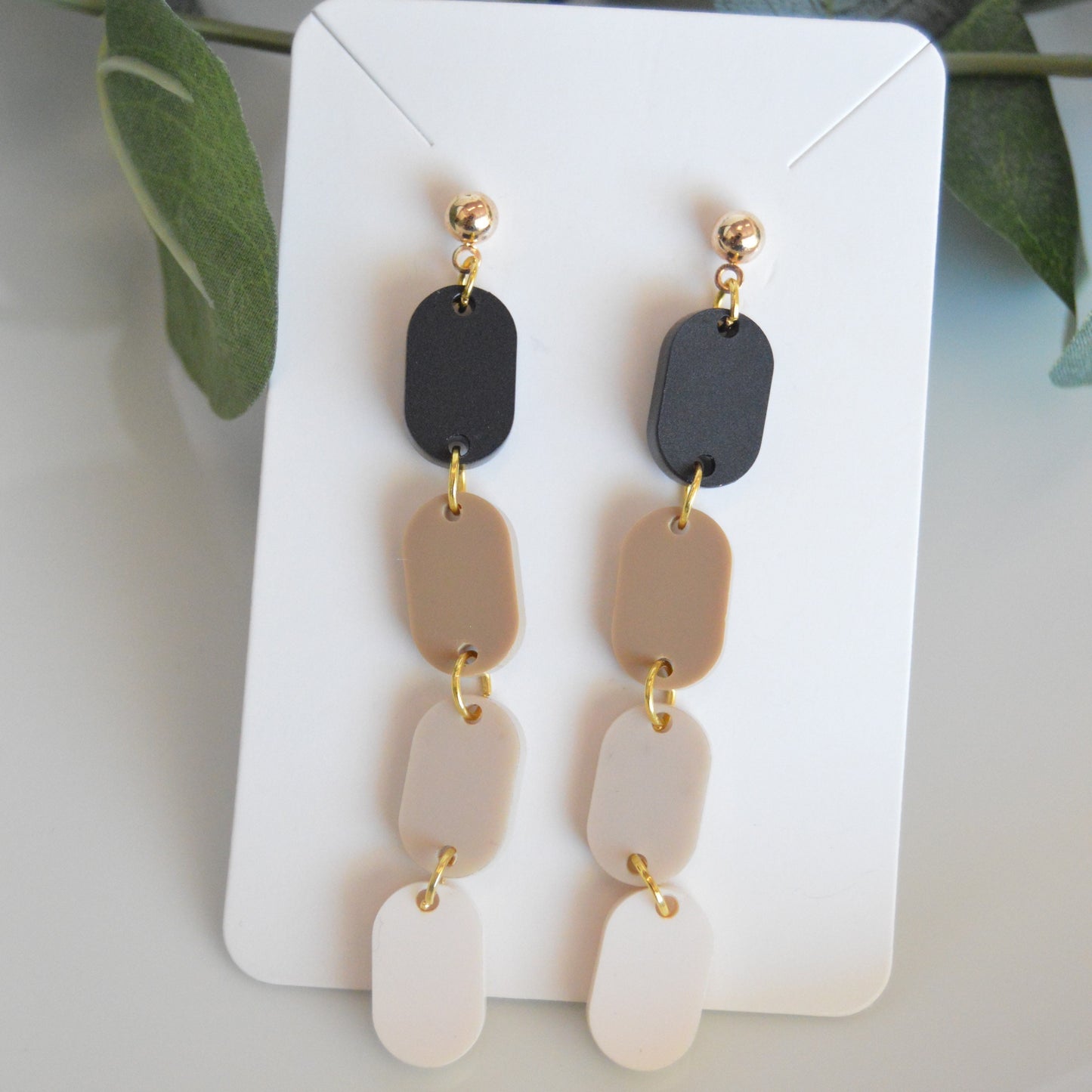 Neutral Ombré Oval Stack Dangle Earrings - Acrylic