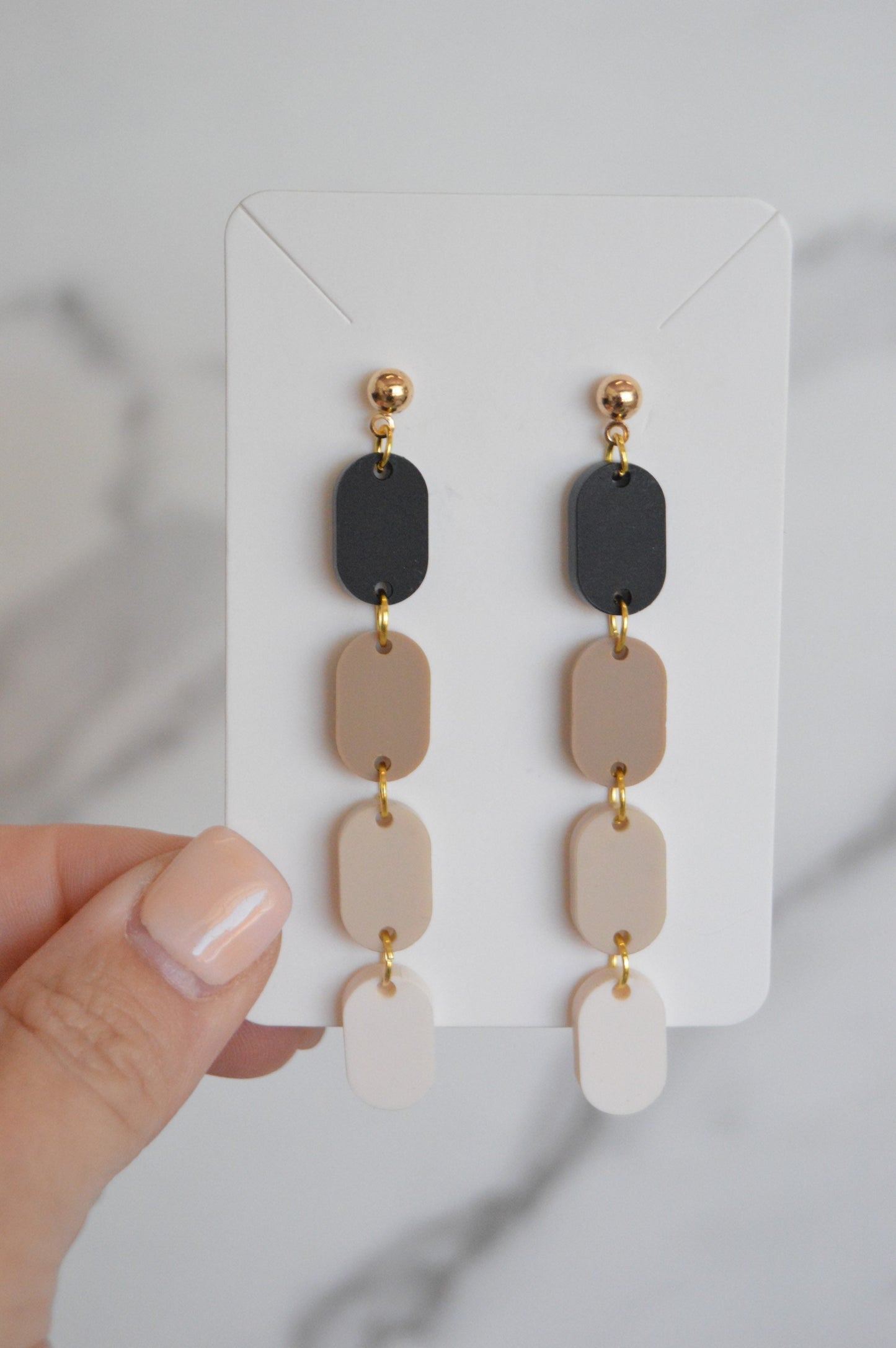 Neutral Ombré Oval Stack Dangle Earrings - Acrylic