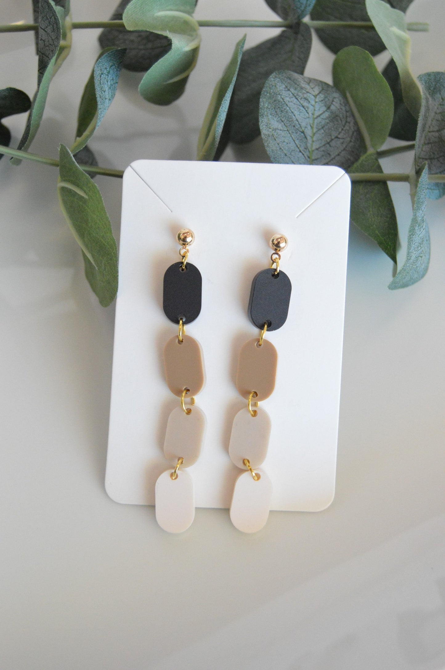 Neutral Ombré Oval Stack Dangle Earrings - Acrylic
