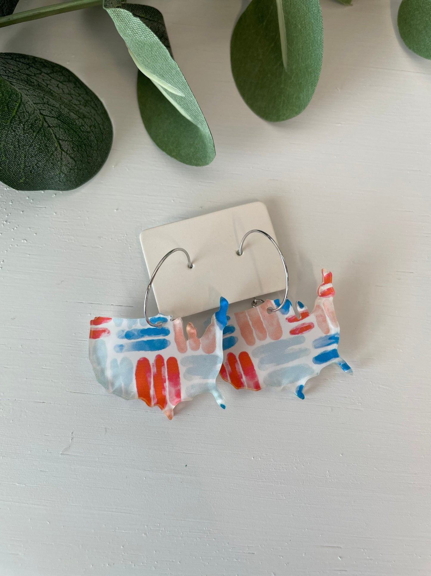 Patriotic USA Watercolor Hoop Earrings - Acrylic