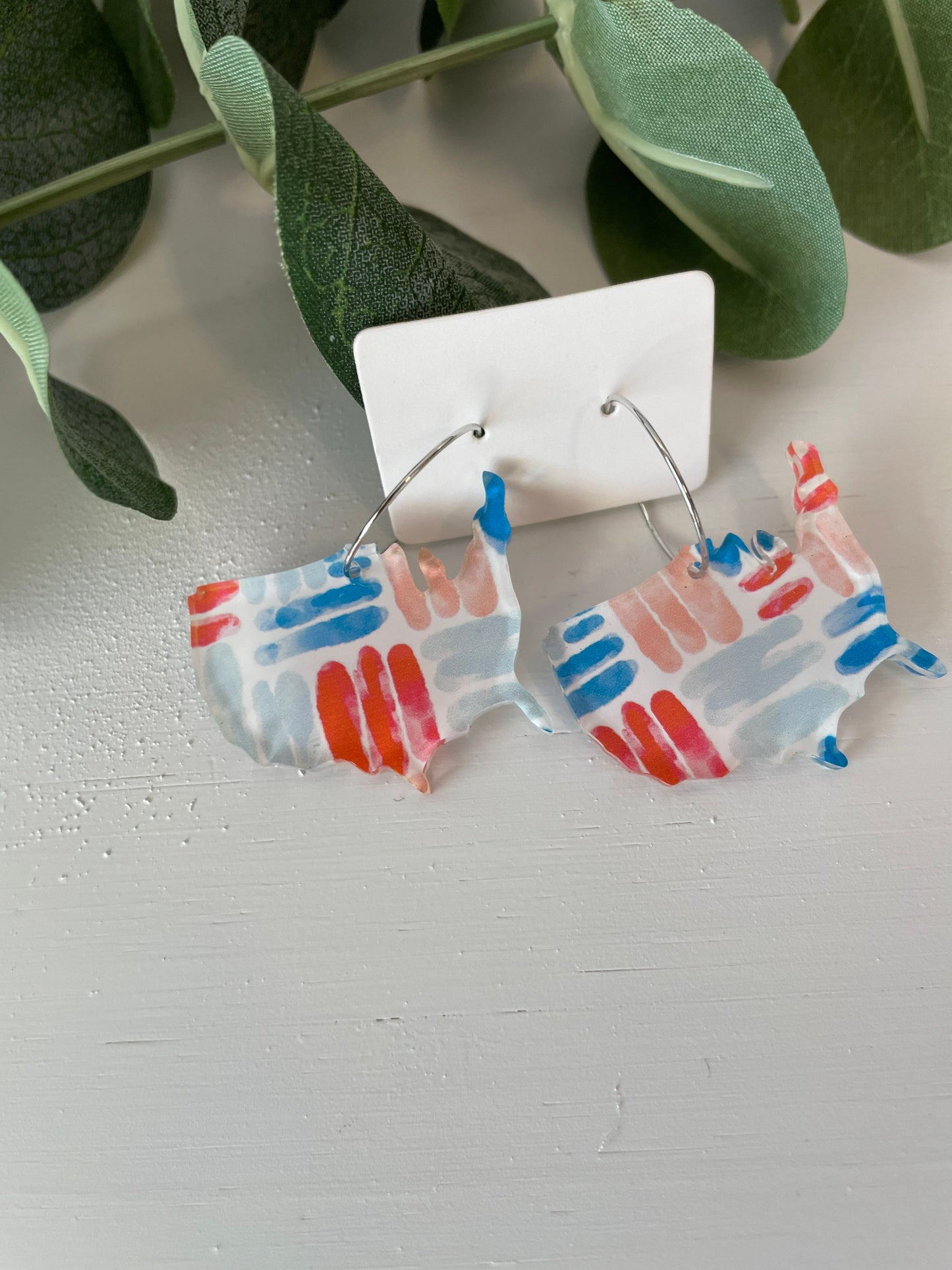 Patriotic USA Watercolor Hoop Earrings - Acrylic