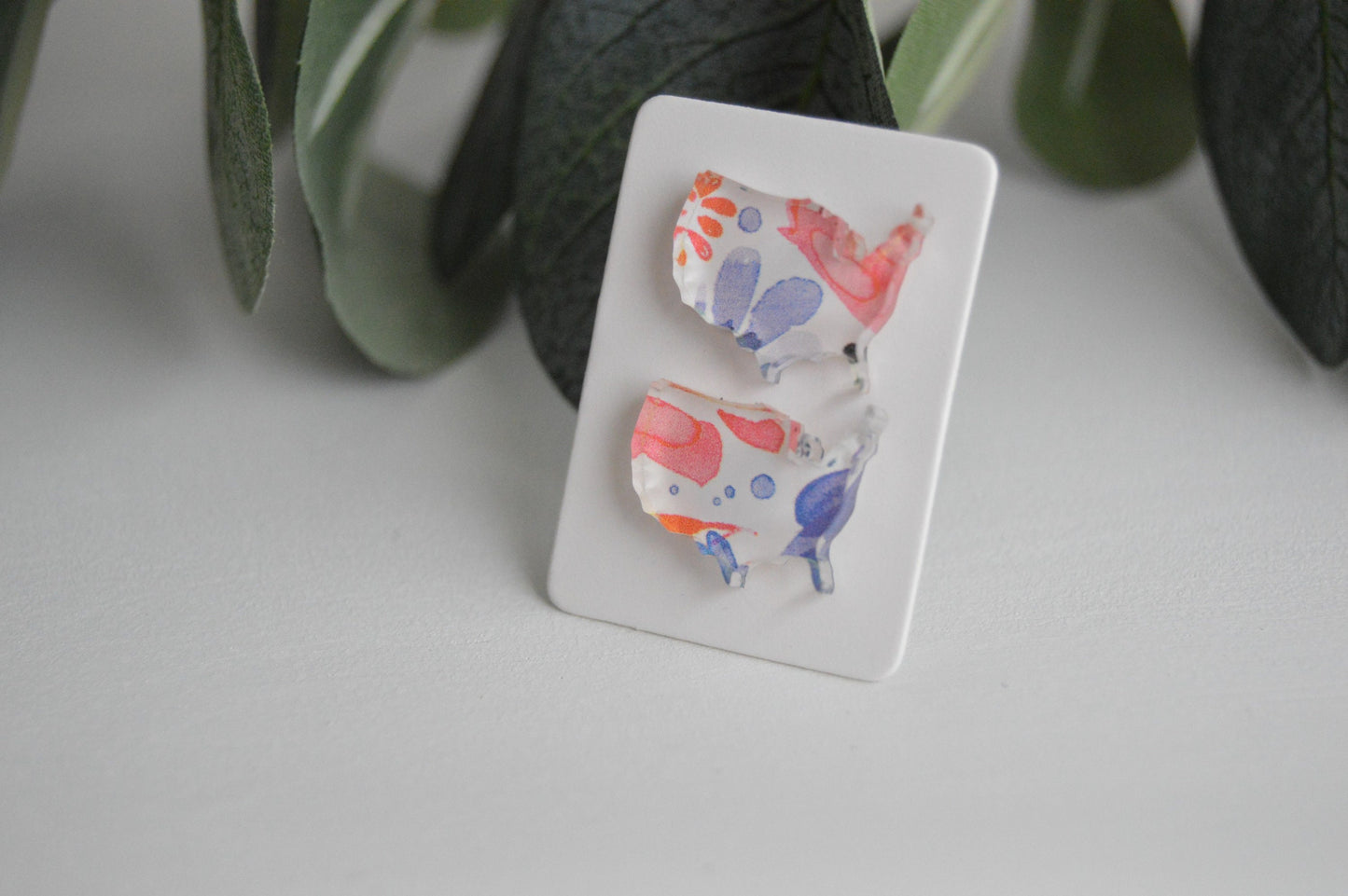 Patriotic Watercolor Floral Stud Earrings - Acrylic