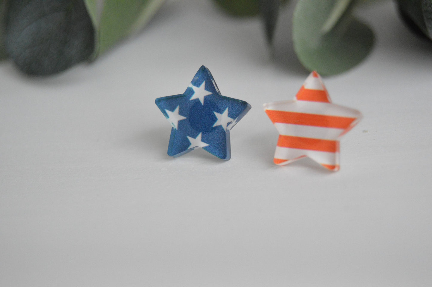 Patriotic Stars and Stripes Stud Earrings - Acrylic