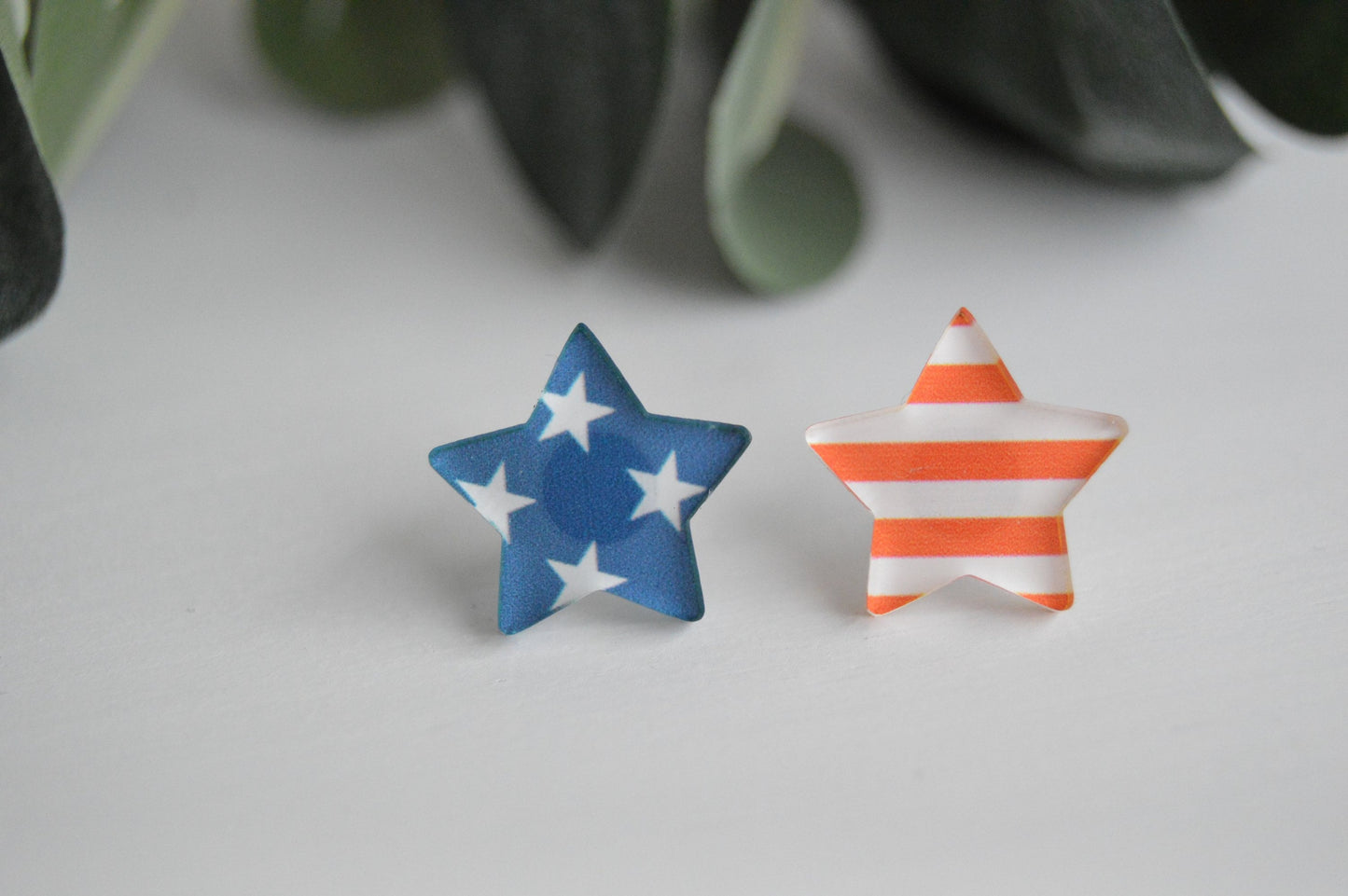 Patriotic Stars and Stripes Stud Earrings - Acrylic
