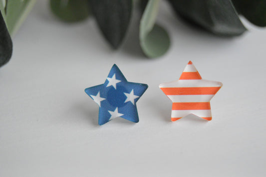 Patriotic Stars and Stripes Stud Earrings - Acrylic