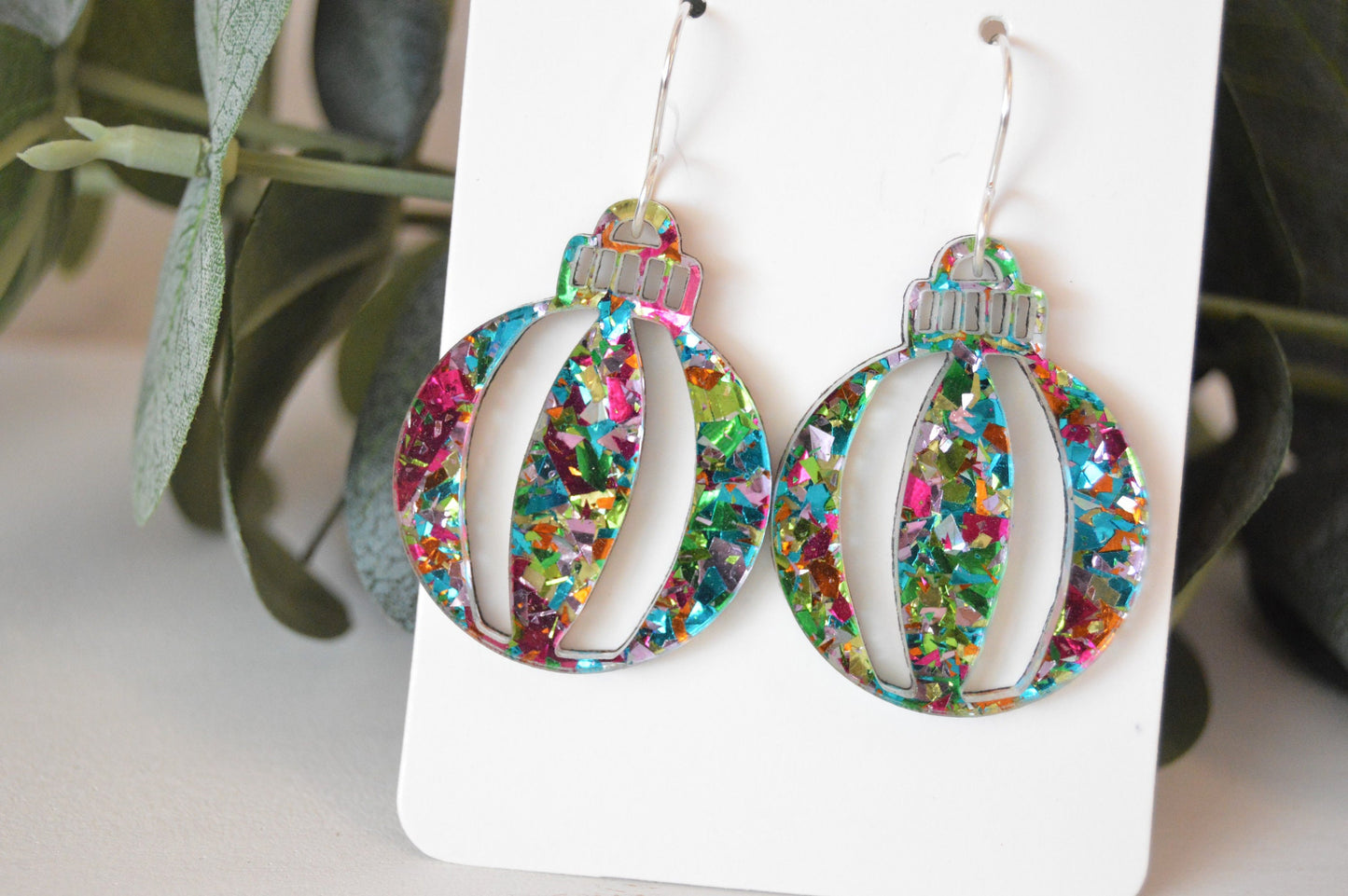 Christmas Bauble Confetti Earrings - Acrylic