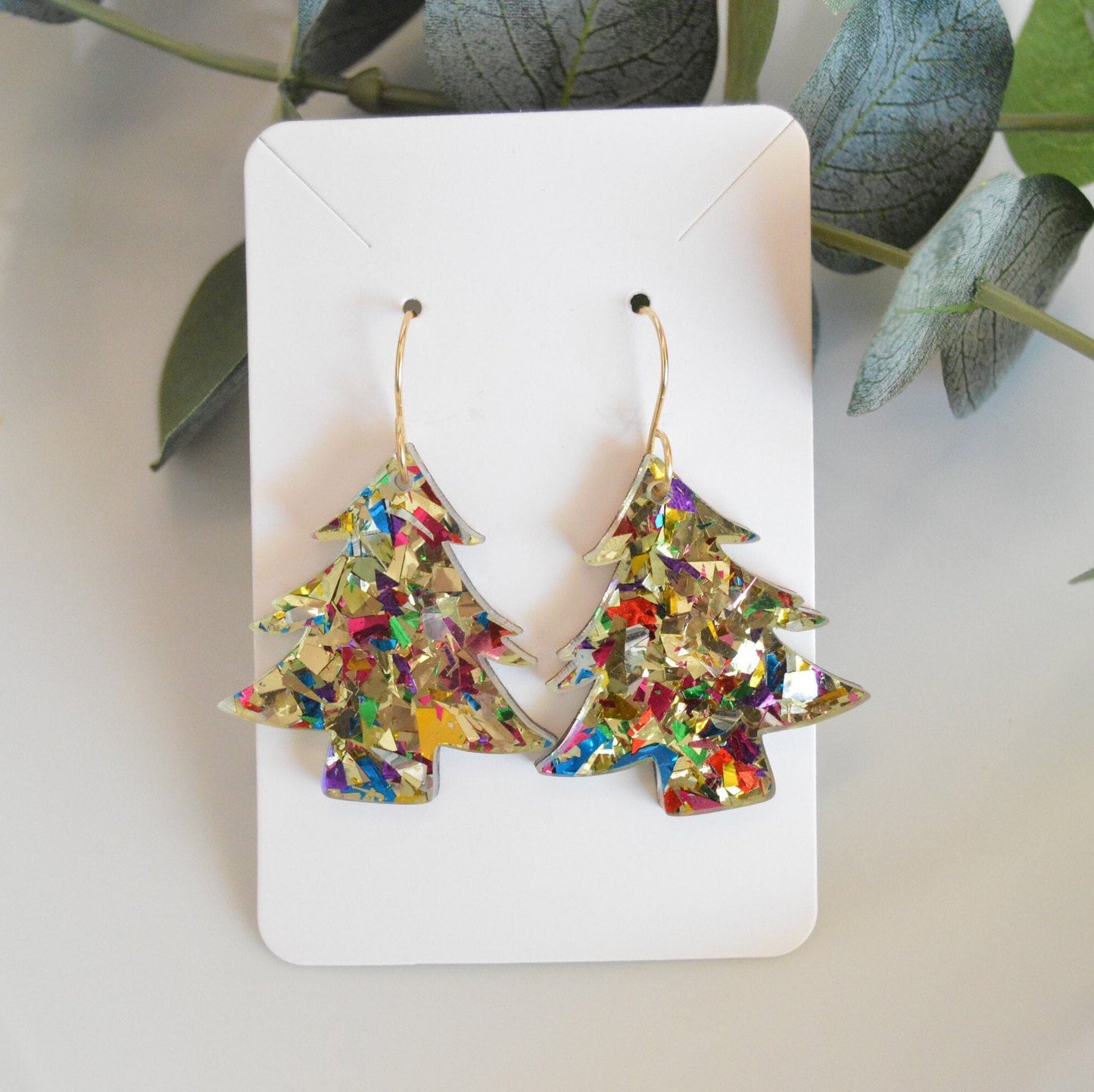 Christmas Tree Confetti Earrings - Acrylic