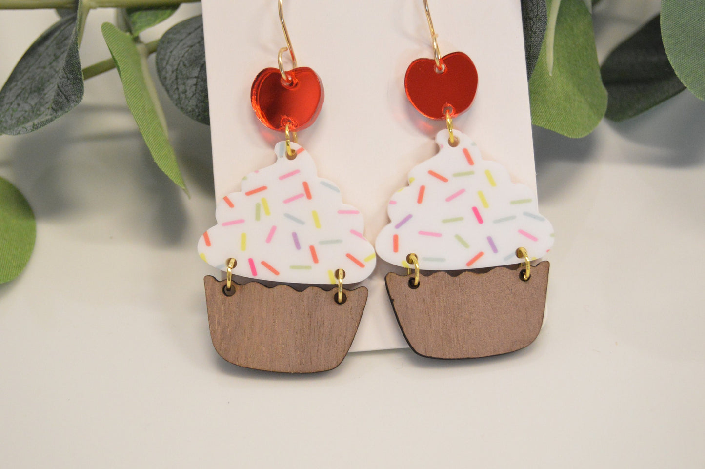 Cupcake Dangle Earrings - Acrylic/Wood