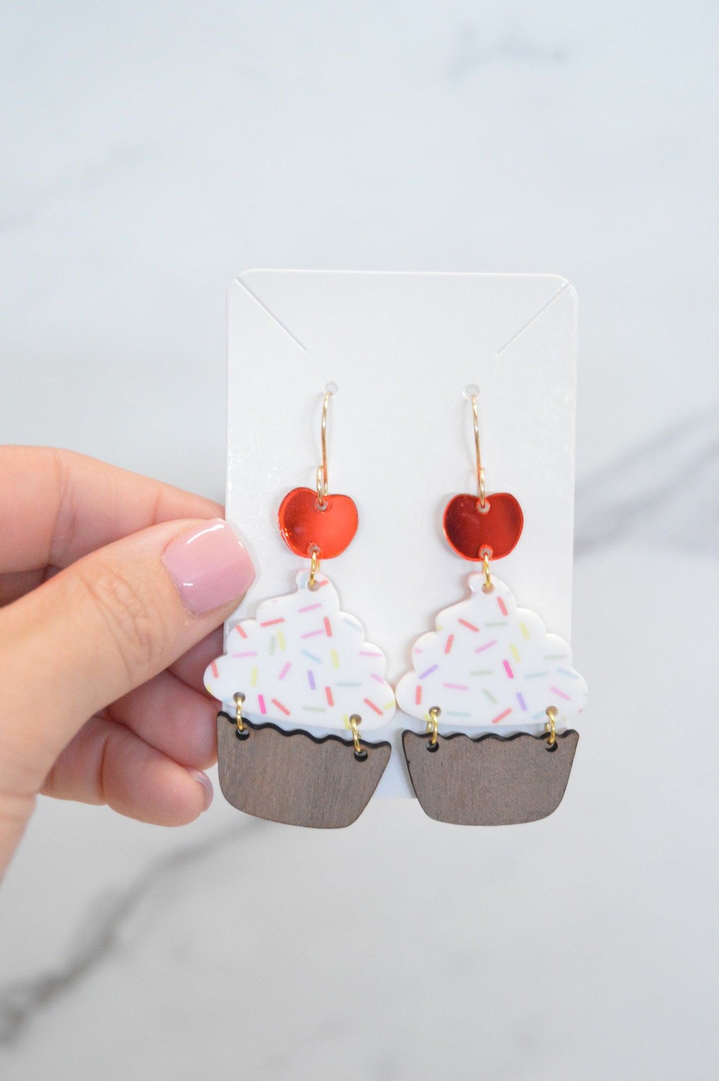 Cupcake Dangle Earrings - Acrylic/Wood