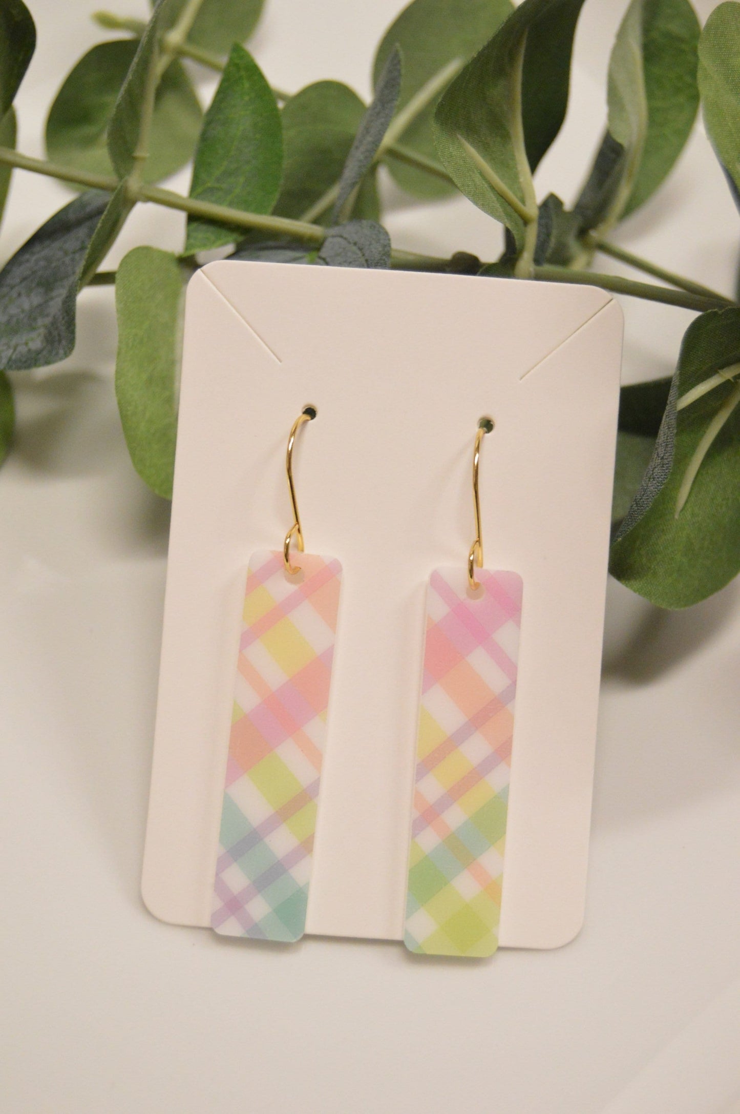 Spring Plaid Bar Earrings - Acrylic