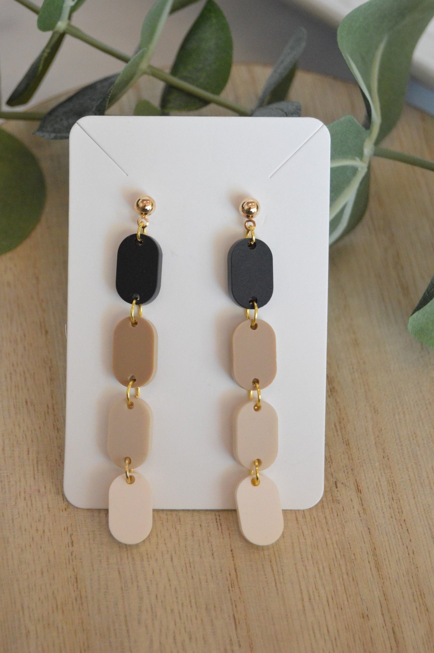 Neutral Ombré Oval Stack Dangle Earrings - Acrylic