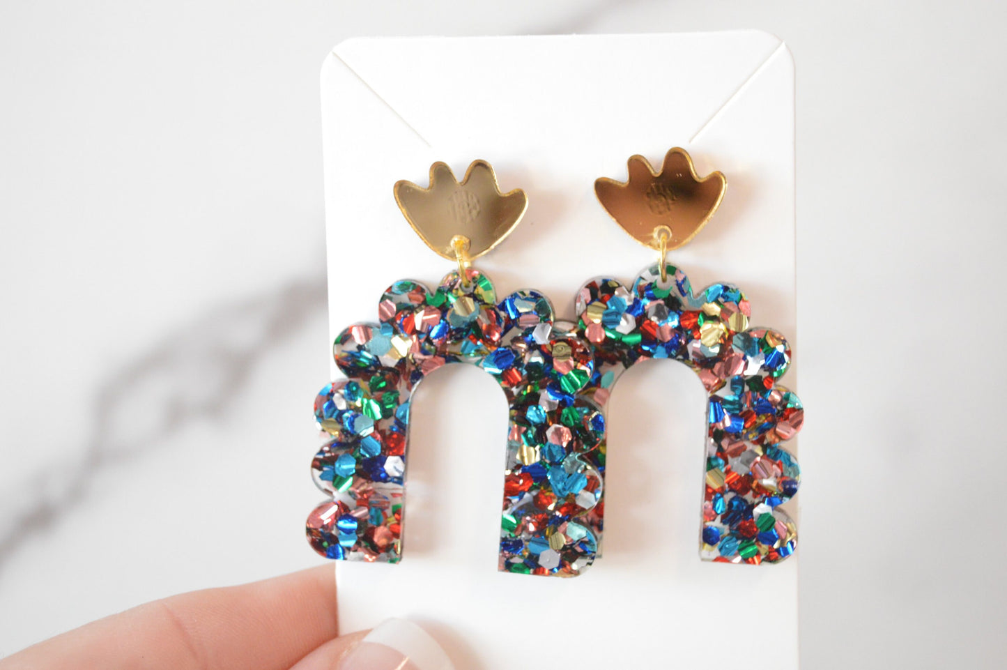 Colorful Scalloped Arch Dangle Earrings - Acrylic