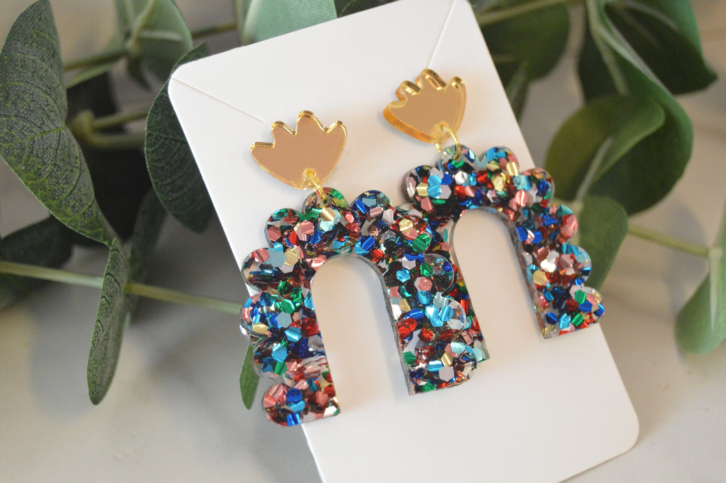Colorful Scalloped Arch Dangle Earrings - Acrylic