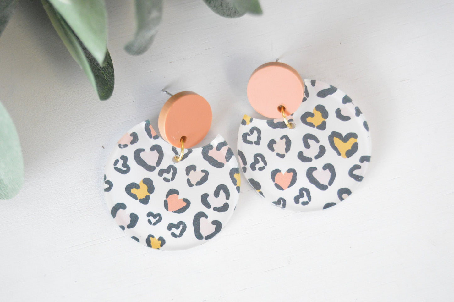 Leopard Print Round Cutout Earrings - Acrylic
