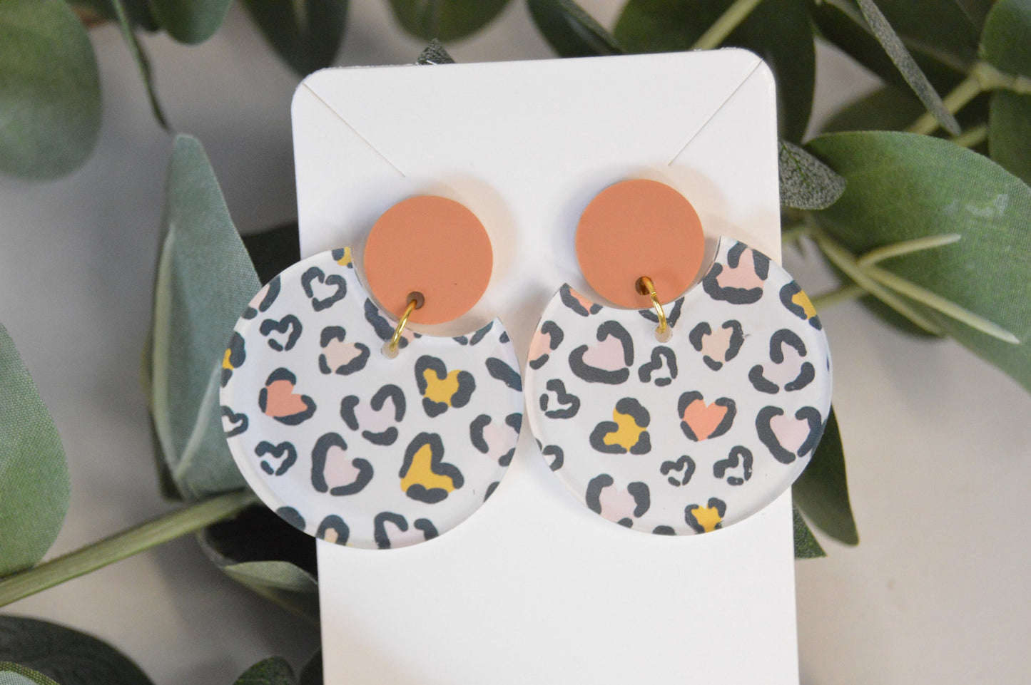 Leopard Print Round Cutout Earrings - Acrylic