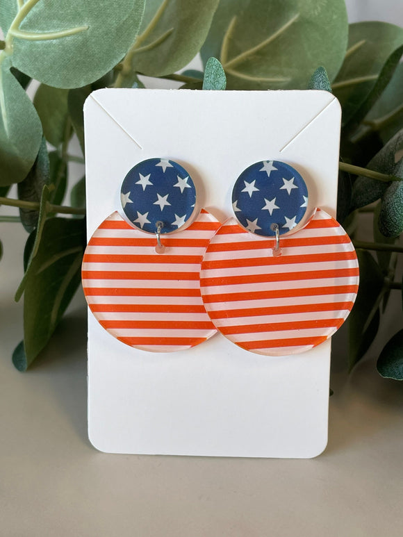 Stars and Stripes Round Cutout Earrings - Acrylic