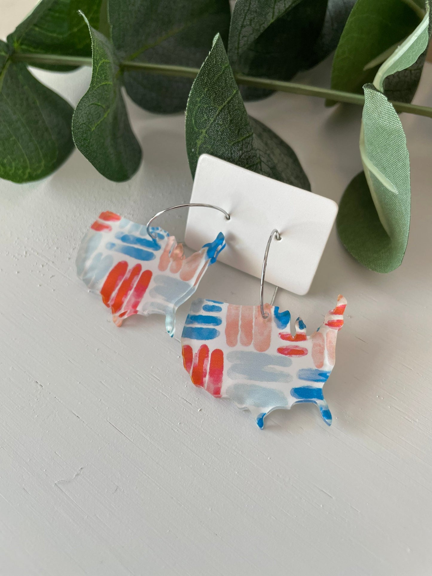 Patriotic USA Watercolor Hoop Earrings - Acrylic