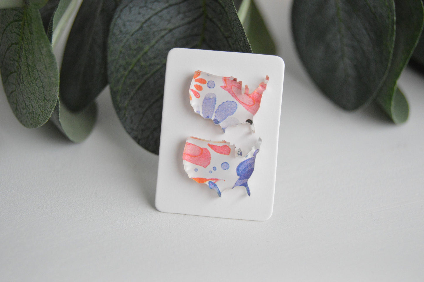 Patriotic Watercolor Floral Stud Earrings - Acrylic