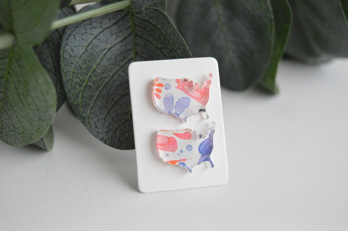 Patriotic Watercolor Floral Stud Earrings - Acrylic