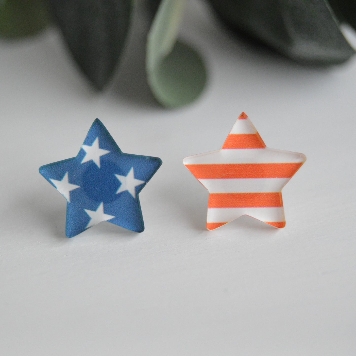 Patriotic Stars and Stripes Stud Earrings - Acrylic