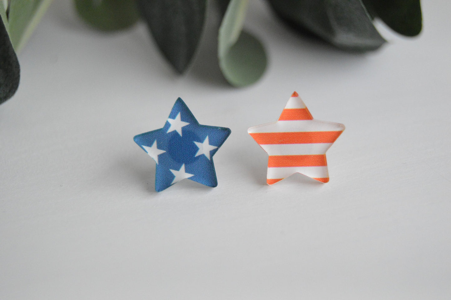 Patriotic Stars and Stripes Stud Earrings - Acrylic