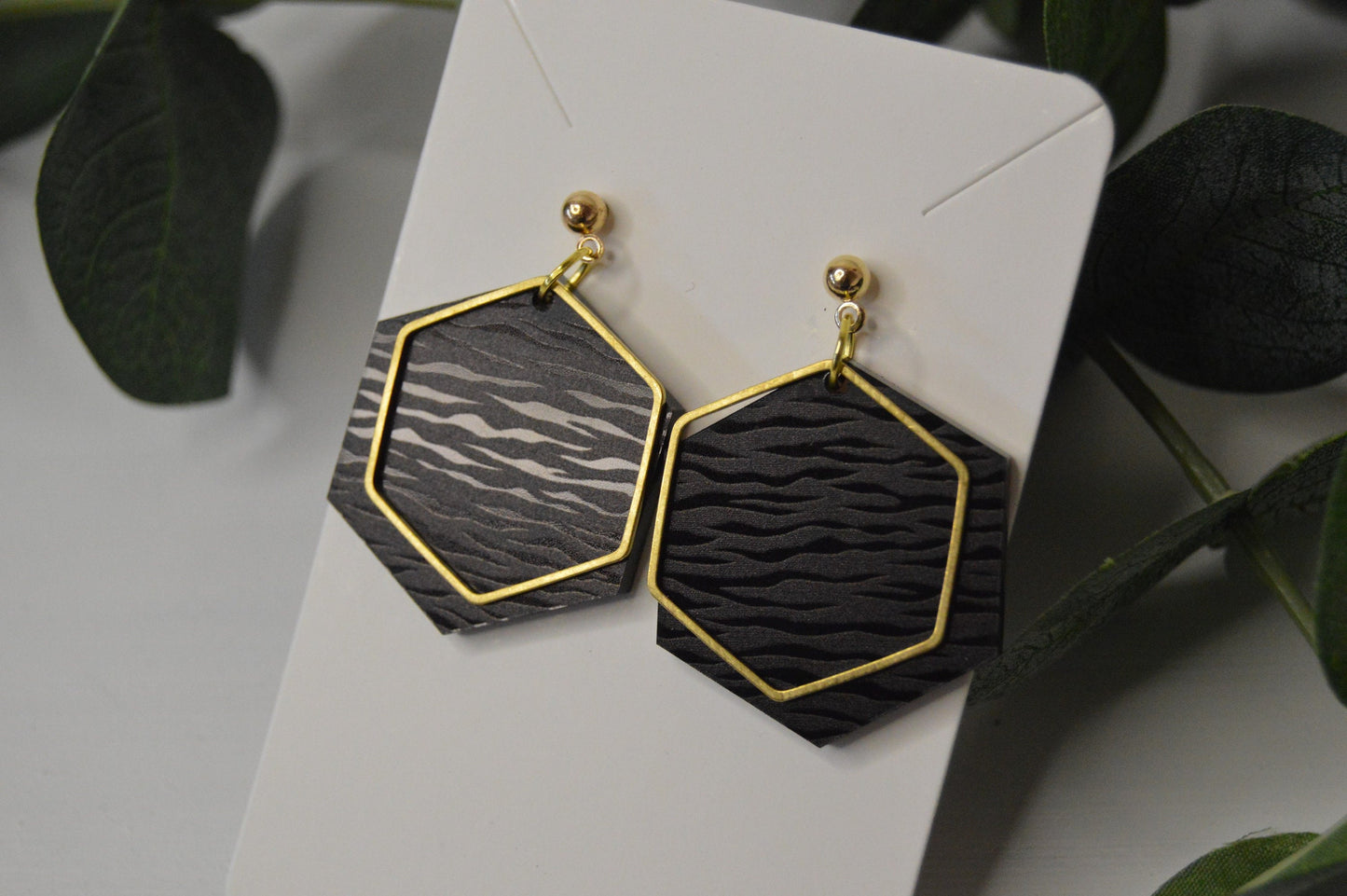 Tiger Stripes Hexagon Earrings - Acrylic
