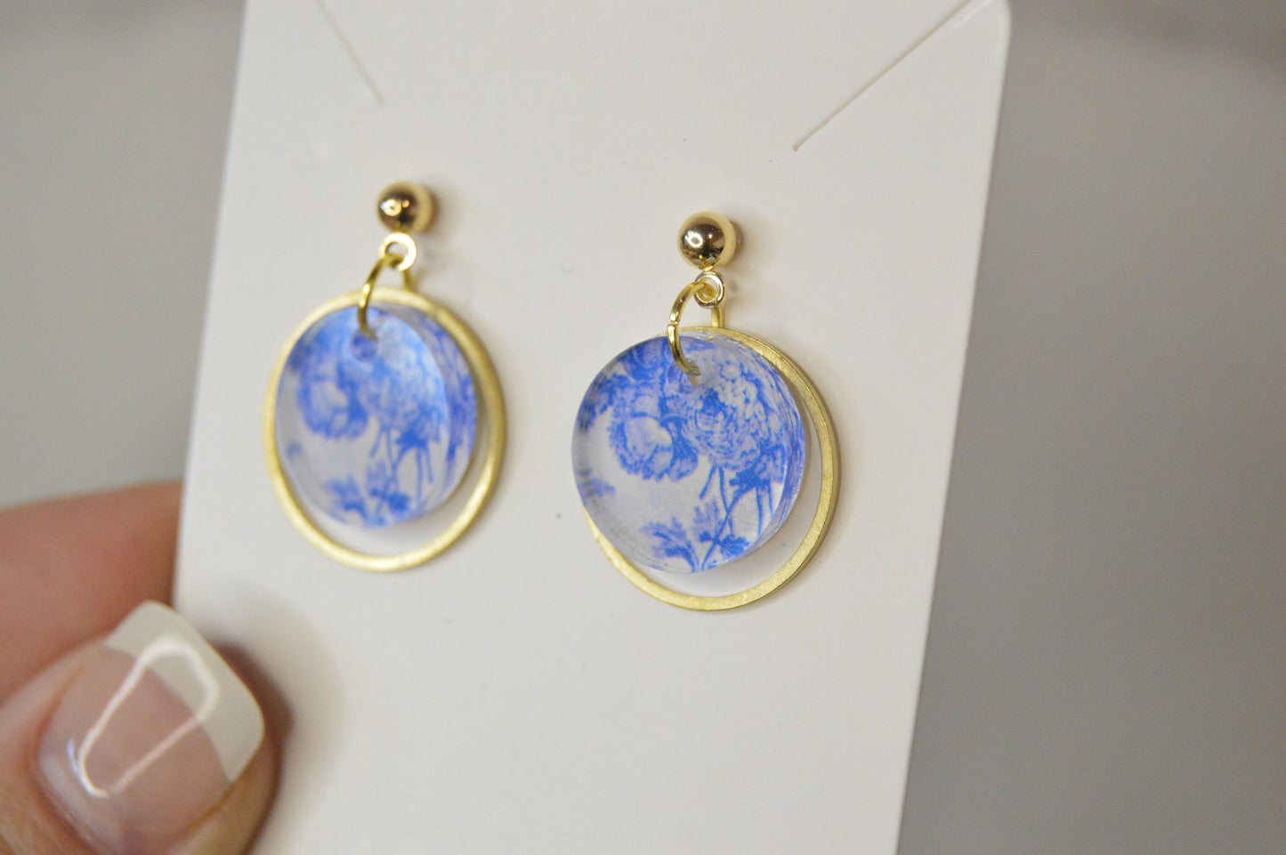 Blue Chinoiserie Small Dangle Earrings - Acrylic