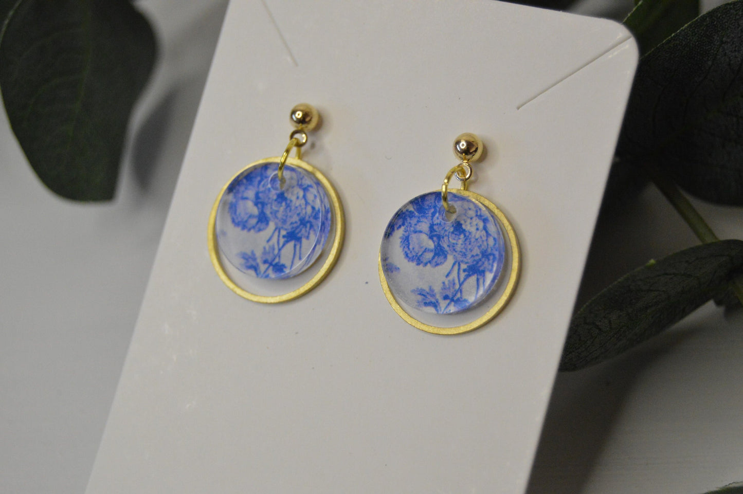 Blue Chinoiserie Small Dangle Earrings - Acrylic