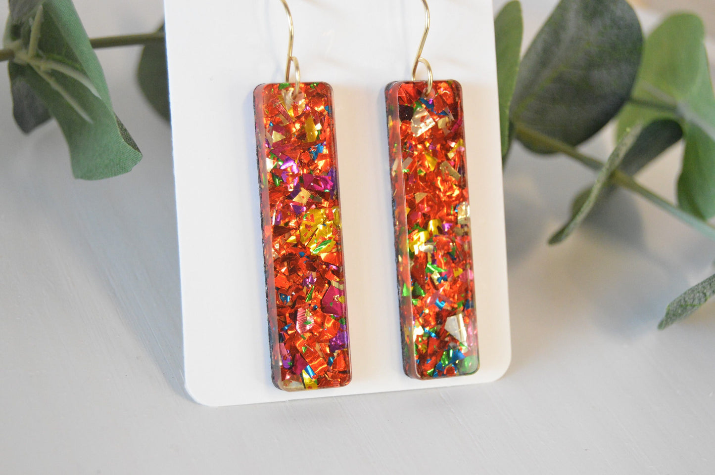 Christmas Red Confetti Bar Earrings - Acrylic