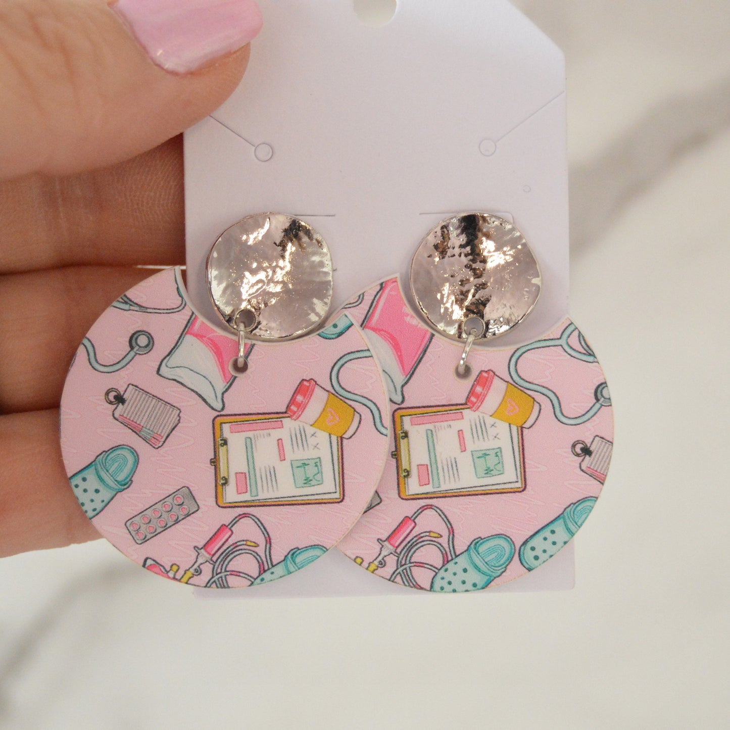 Medical Round Cutout Earrings - Acrylic