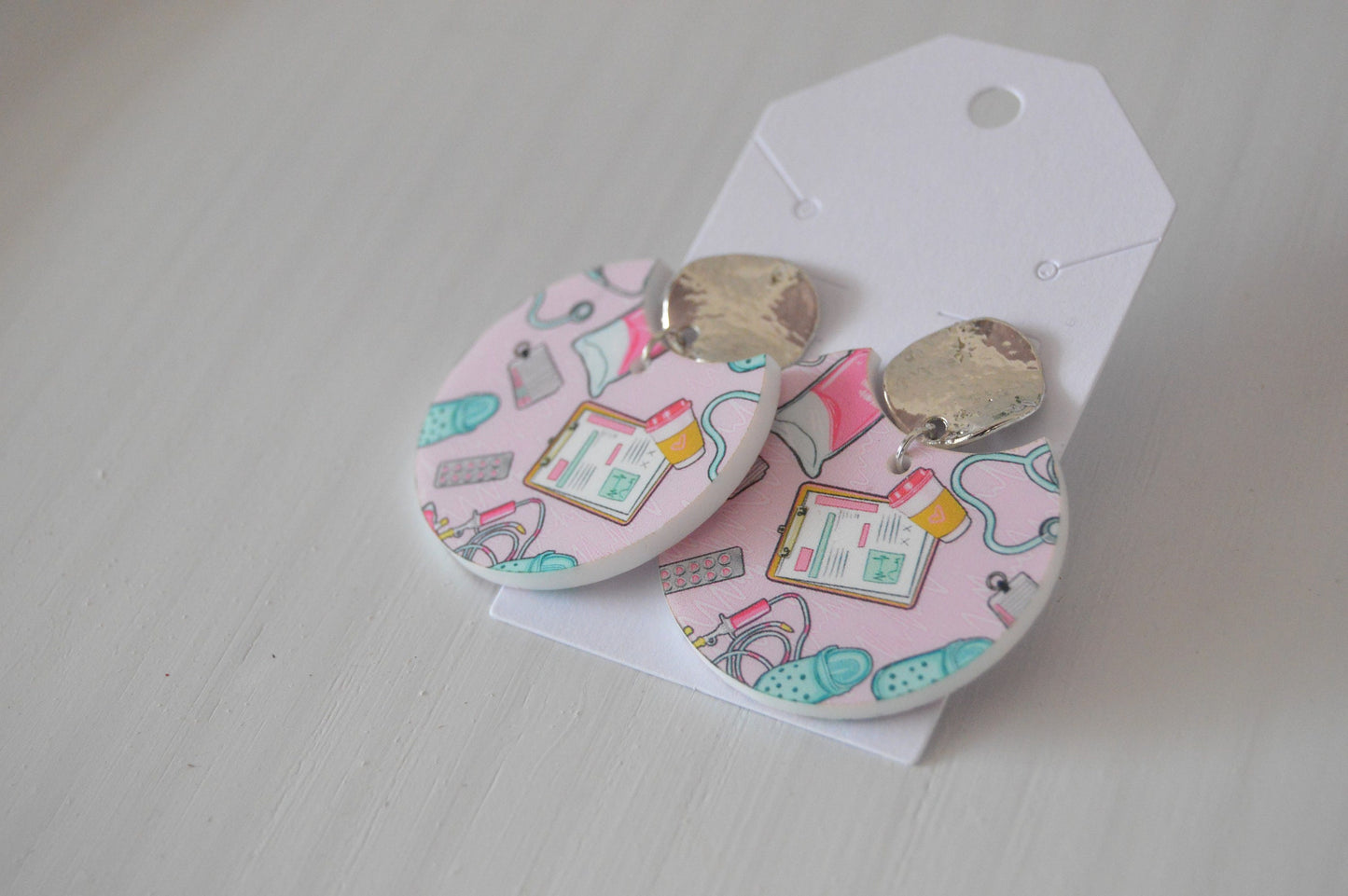 Medical Round Cutout Earrings - Acrylic