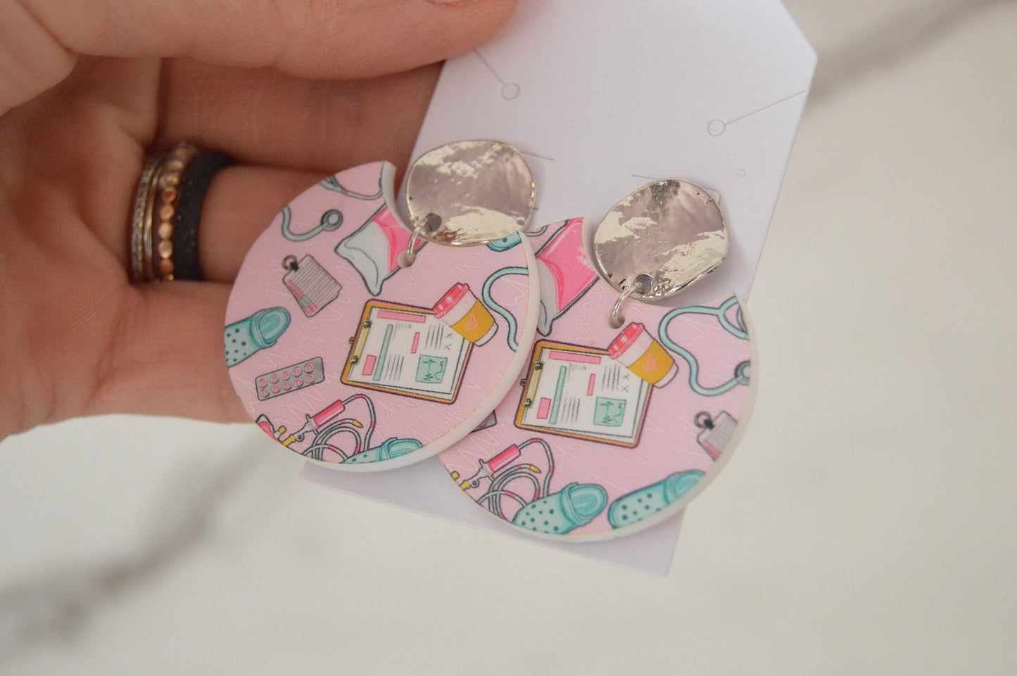 Medical Round Cutout Earrings - Acrylic