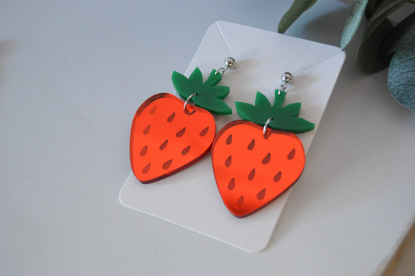 Strawberry Dangle Earrings - Acrylic
