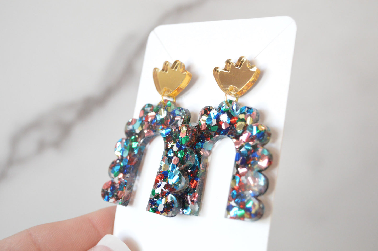 Colorful Scalloped Arch Dangle Earrings - Acrylic