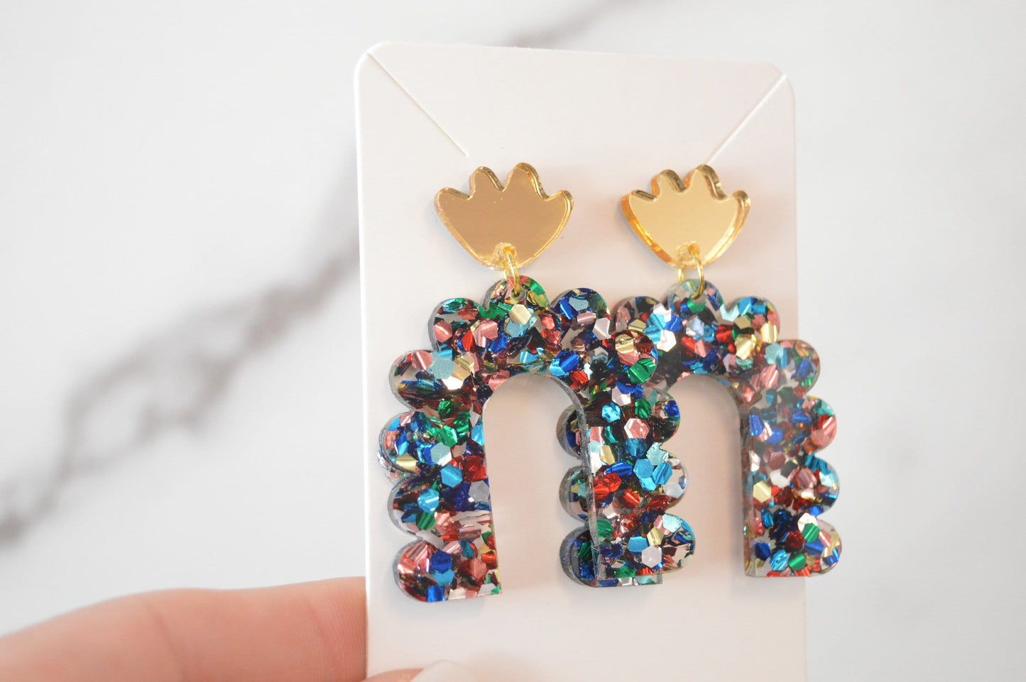 Colorful Scalloped Arch Dangle Earrings - Acrylic
