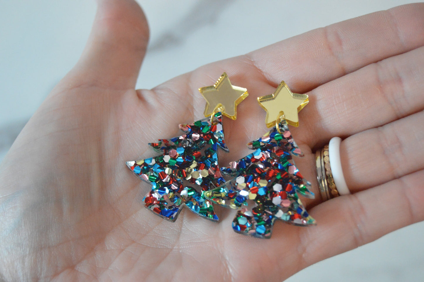 Colorful Christmas Tree Earrings - Acrylic