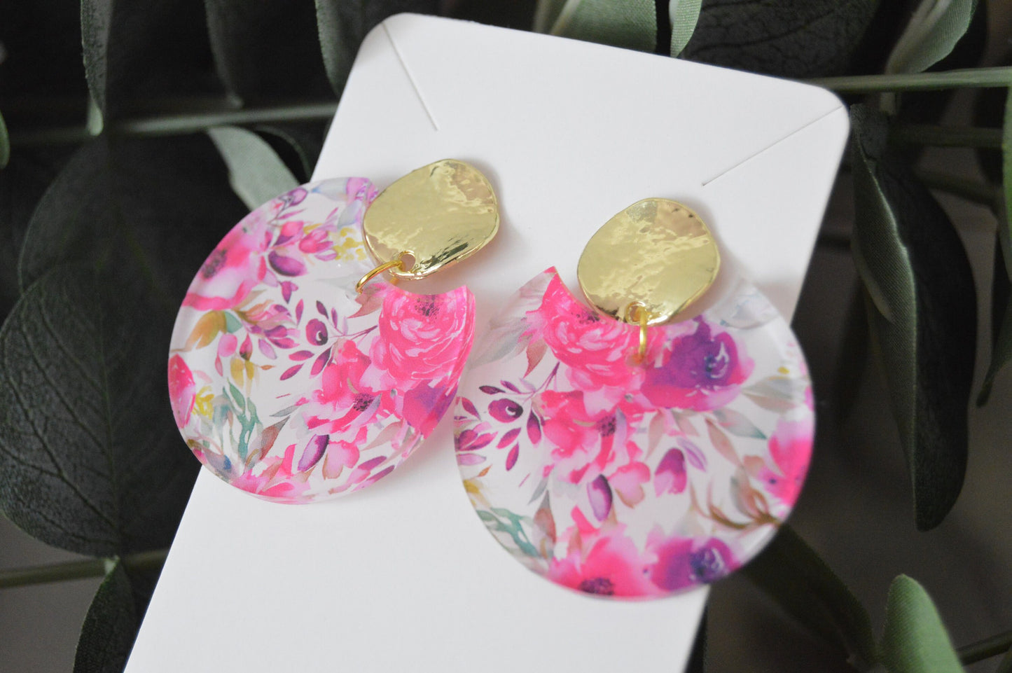 Floral Round Cutout Earrings - Acrylic